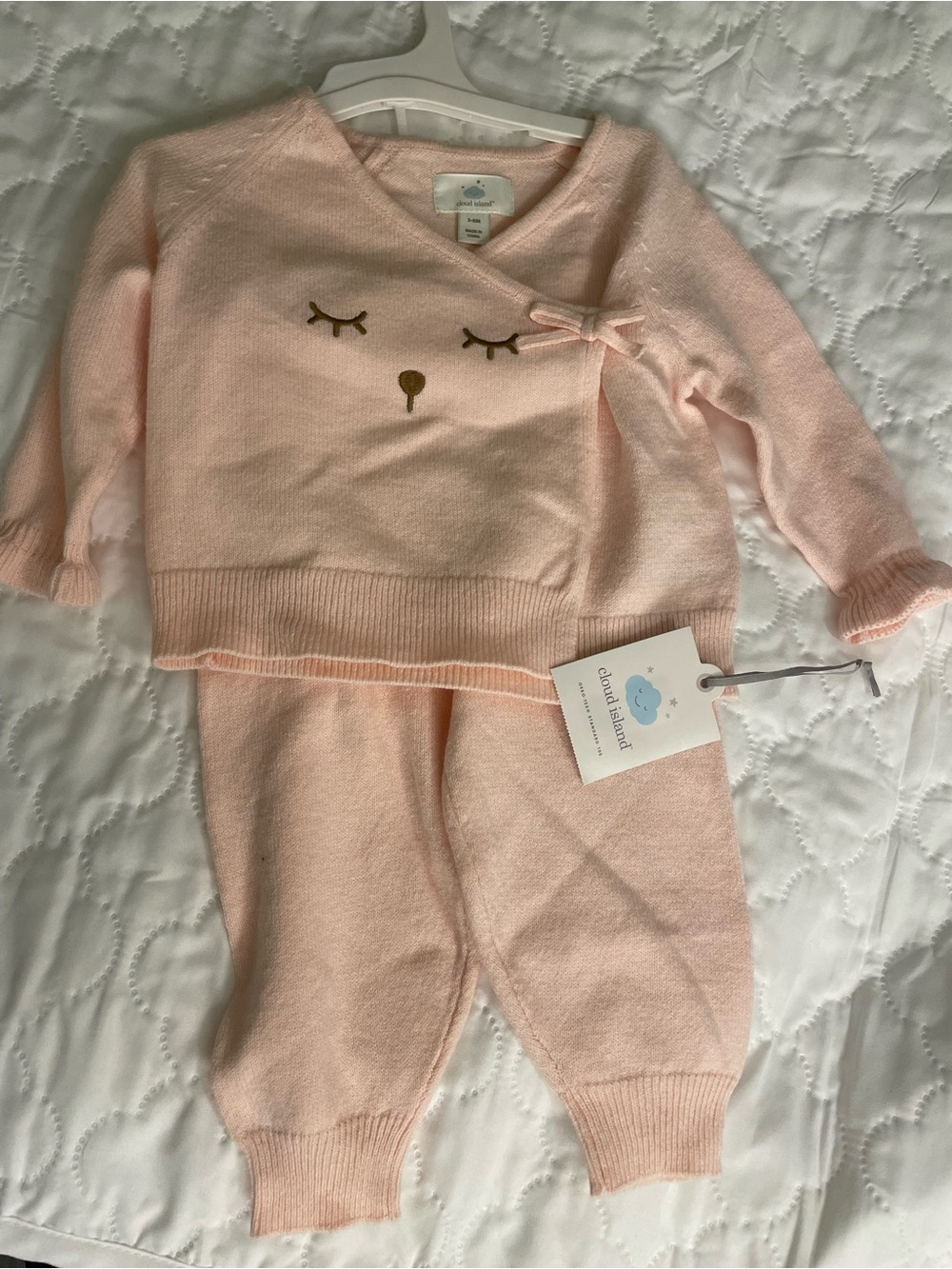 NWT Cloud Island Pink Knit Baby Two-Piece Set with Sleepy Face